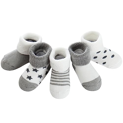 Domee Baby Socken Winter Frottee Warm Dicke Thermosocken Baumwolle 5er-Pack Weiß & Grau 0-6 Monate (Hersteller S) von Domee