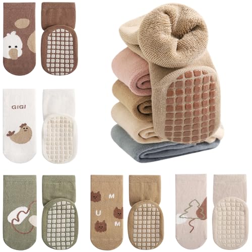 Domee Baby Stoppersocken ABS Antirutschsocken Frottee Winter Baumwolle 5er-Pack Tiere Natur 1-3 Jahre (Herstellergröße M) von Domee