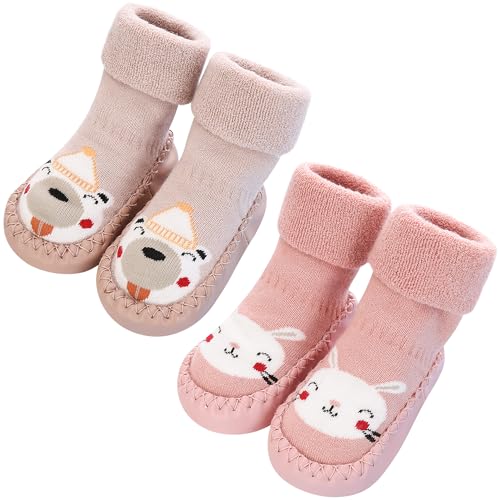 Domee Baby Hüttenschuhe Antirutschsocken Rutschsocken Winter 2er-Pack Hase Bär 19-21 (Herstellergröße 13) von Domee