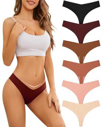 Domee Damen Strings Tangas Nahtlose Unsichtbare Unterhosen Slips 6er-Pack Klassischer Stil L von Domee