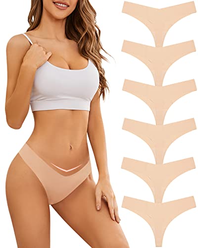 Domee Damen Strings Tangas Nahtlose Unsichtbare Unterhosen Slips 6er-Pack Hautfarbe L von Domee