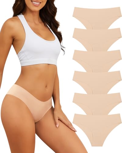Domee Damen Unterhosen Nahtlose Unsichtbare Unterwäsche Slips 6er-Pack Hautfarbe S von Domee