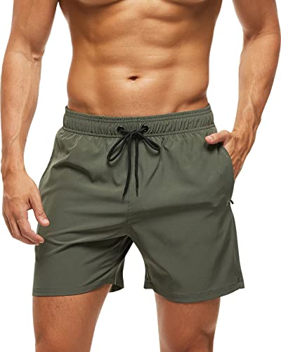 Domee Herren Badehose Boardshorts Hose Kurz mit Taschen Reißverschluss Sommer Armeegrün XL von Domee