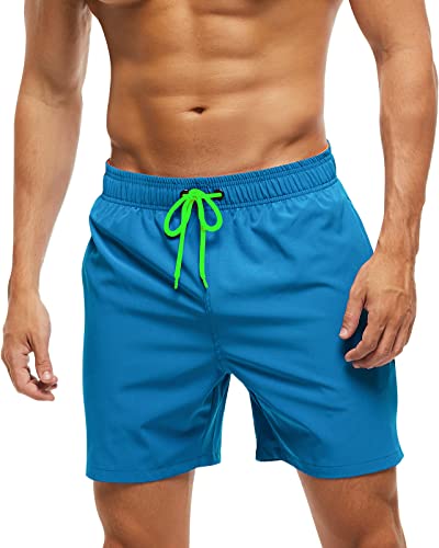 Domee Herren Badehose Boardshorts Hose Kurz mit Taschen Reißverschluss Sommer Pfauenblau XXL von Domee