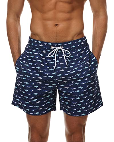 Domee Herren Badehose Boardshorts mit Taschen Badeshorts mit Mesh Futter Sommer Marineblauer Fisch M von Domee