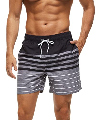 Domee Herren Badehose Boardshorts mit Taschen Badeshorts mit Mesh Futter Sommer Streifen L von Domee