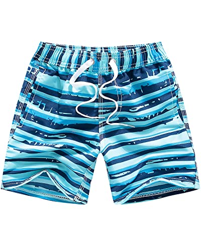 Domee Jungen Badehosen Badeshorts Schnelltrocknend Schwimmhose mit Netzfutter Verstellbarer Kordelzug Himmelblau 128-134 (Herstellergröße 8) von Domee