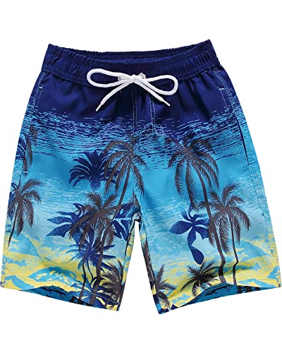 Domee Jungen Badehosen Badeshorts Schnelltrocknend Schwimmhose mit Netzfutter Verstellbarer Kordelzug Kokosnussbaum 140-146 (Herstellergröße 10) von Domee