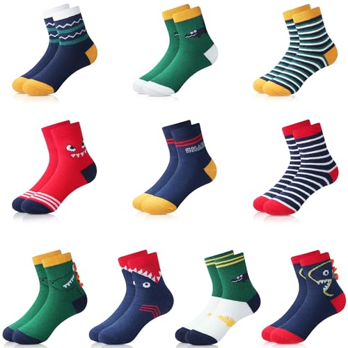 Domee Jungen Socken Kindersocken Strümpfe Baumwolle 10er-Pack Krokodil Hai 24-26 (Herstellergröße M) von Domee