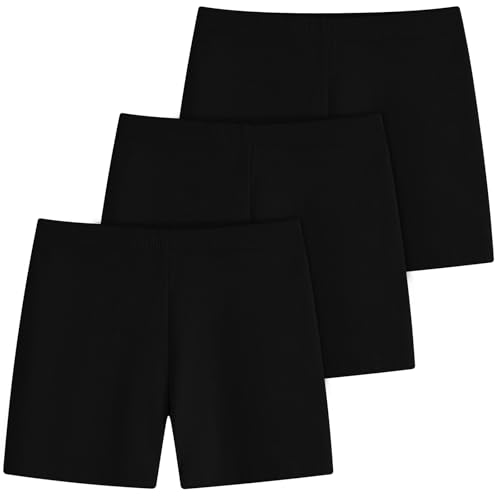 Domee Mädchen Kurze Leggings Sommerhose Radlerhose Shorts Baumwolle 3er-Pack Klassik Schwarz 134-140 (Etikettengröße 140) von Domee