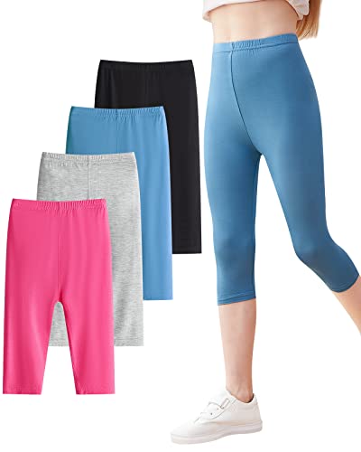 Domee Mädchen Capri Leggings 3/4 Hosen Sommerhose 4er-Pack 4er-Pack Schwarz & Grau & Rosenrot & Marineblau 146-152 (Herstellergröße 160) von Domee