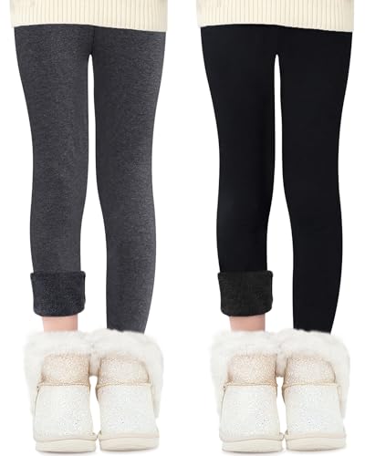 Domee Mädchen Thermo Leggings Gefütterte Hose Winter Warme Baumwolle 2er-Pack Schwarz Dunkelgrau 152-158 (Herstellergröße 170) von Domee