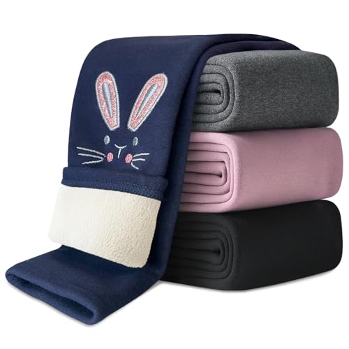 Domee Mädchen Leggings Gefüttert Thermohose Warme Winter Baumwolle Bestickter Hase Dunkelblau 134 (Herstellergröße 140) von Domee