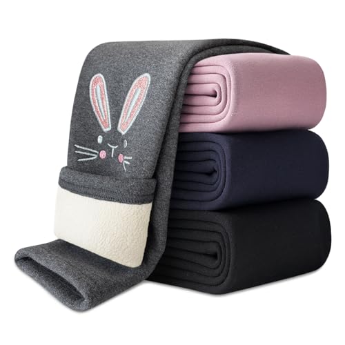Domee Mädchen Leggings Gefüttert Thermohose Warme Winter Baumwolle Bestickter Hase Grau 104-110 (Herstellergröße 110) von Domee