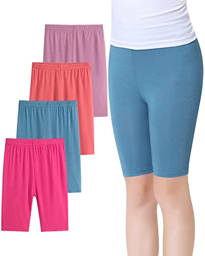 Domee Mädchen Leggings Kurze Hose Radlerhose Sommer 4er-Pack Marineblau + Rosenrot + Bohnenpaste + Dunkelviolett 152-158 (Herstellergröße 160) von Domee