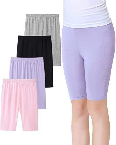 Domee Mädchen Leggings Kurze Hose Radlerhose Sommer 4er-Pack Schwarz + Grau + Pink + Lila 152-158 (Herstellergröße 160) von Domee