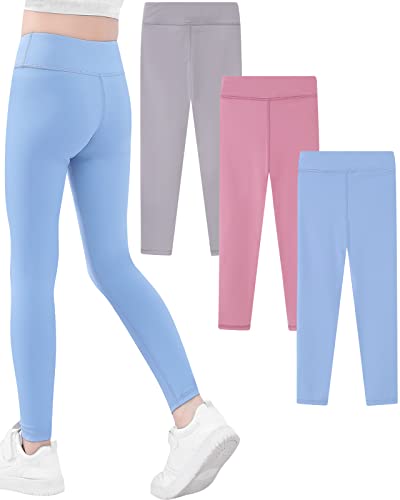 Domee Mädchen Sport Leggings Sporthosen Einfarbig 3er-Pack Kastanienbraun + Hellblau + Grau 152-158 (Herstellergröße 160) von Domee