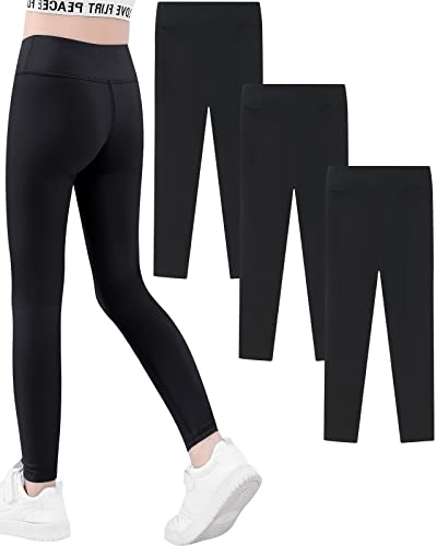 Domee Mädchen Sport Leggings Sporthosen Einfarbig 3er-Pack Schwarz 152-158 (Herstellergröße 160) von Domee