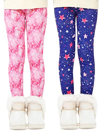 Domee Mädchen Thermo Leggings Gefütterte Hose Winter Warme 2er-Pack Blau + Rosa 122-128 (Herstellergröße 130) von Domee