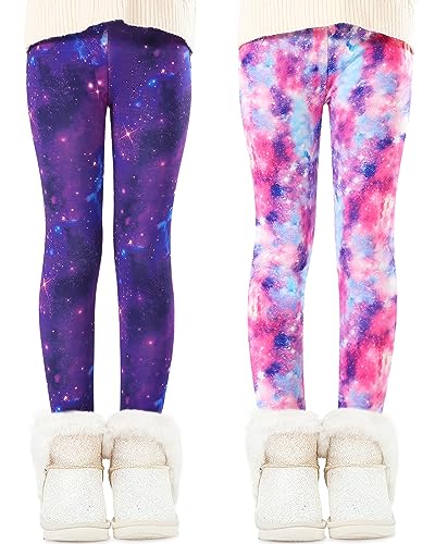 Domee Mädchen Thermo Leggings Gefütterte Hose Winter Warme 2er-Pack Rosa + Lila 134-140 (Herstellergröße 140) von Domee