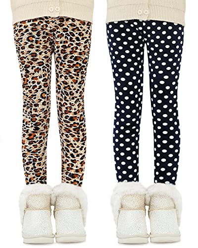 Domee Mädchen Leggings Gefüttert Thermoleggings Winter Warme Hosen 2er-Pack Leopardenmuster mit Punkten 140-146 (Herstellergröße 150) von Domee