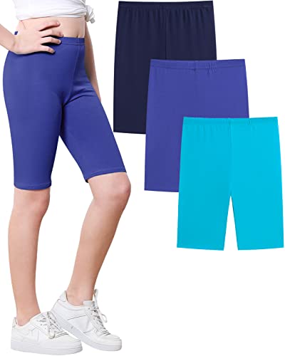 Domee Mädchen Radlerhose Kurze Leggings Shorts Sommerhose Baumwolle 3er-Pack Königsblau + Seeblau + Marineblau 152-158 (Herstellergröße 152) von Domee