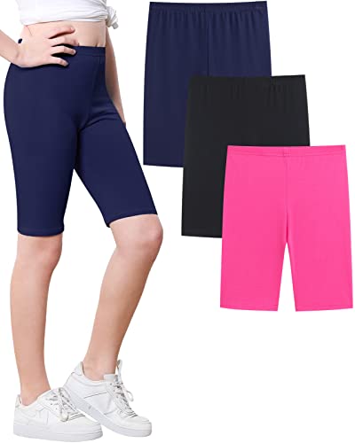 Domee Mädchen Radlerhose Kurze Leggings Shorts Sommerhose Baumwolle 3er-Pack Schwarz + Marineblau + Rosenrot 128-134 (Herstellergröße 128) von Domee