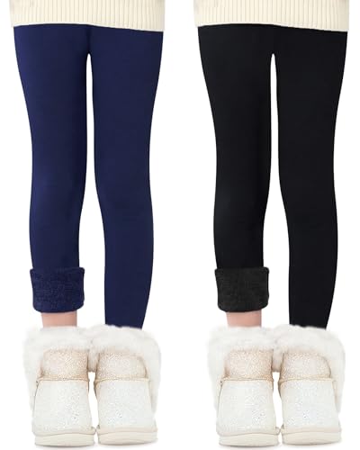 Domee Mädchen Thermo Leggings Gefütterte Hose Winter Warme Baumwolle 2er-Pack Schwarz Und Marineblau 140-146 (Herstellergröße 150) von Domee