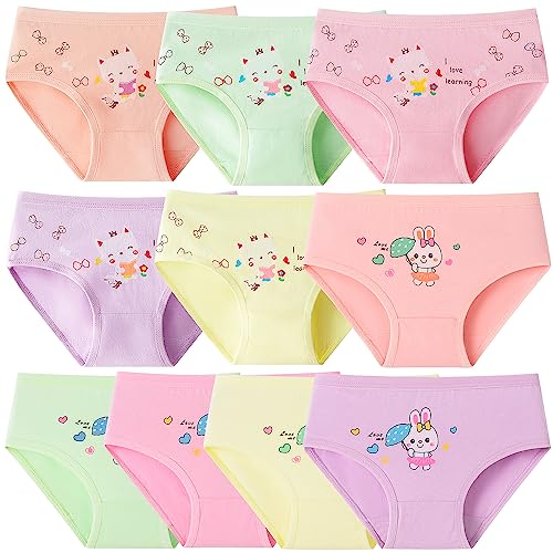 Domee Mädchen Unterhosen Baumwolle Unterwäsche 10er-Pack Slips Kaninchen und Katze 4-6 Jahre (Herstellergröße L) von Domee