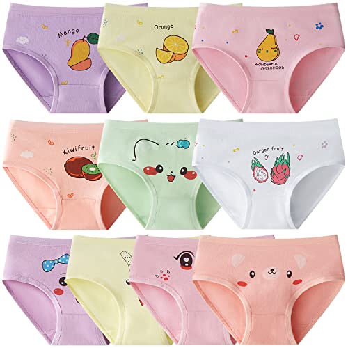 Domee Mädchen Unterhosen Baumwolle Unterwäsche 10er-Pack Slips Smiley und Obst 2-4 Jahre (Herstellergröße M) von Domee