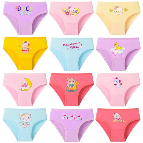 Domee Mädchen Unterhosen Unterwäsche Schlüpfer Pantys 12er-Pack für Kinder 98-140 Katze & Einhorn & Ente 98-104 (Hersteller S) von Domee