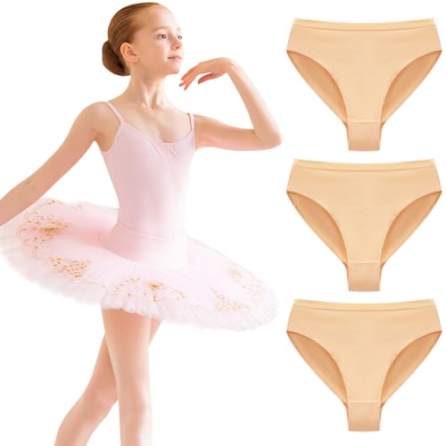 Domee Mädchen Unterhosen Tanz Baumwolle Unterwäsche Slips Ballet 3er-Pack Hautfarbe 128 (Herstellergröße 130) von Domee