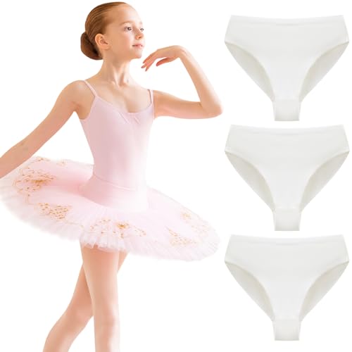 Domee Mädchen Unterhosen Tanz Baumwolle Unterwäsche Slips Ballet 3er-Pack Weiß 134-140 (Herstellergröße 140) von Domee