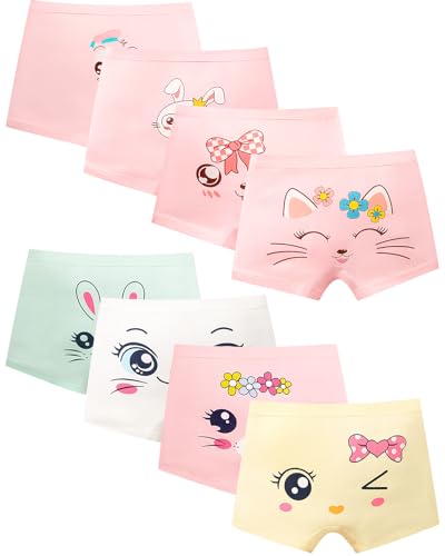 Domee Mädchen Unterhosen Unterwäsche Boxershorts Baumwolle 8er-Pack Katze und Kaninchen 104-110 (Herstellergröße M) von Domee