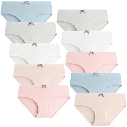 Domee Teenager Unterhosen Mädchen Unterwäsche Slip Baumwolle 10er-Pack Schleife 140-146 (Herstellergröße M) von Domee