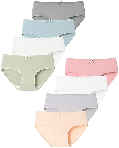 Domee Mädchen Unterhosen Teenager Unterwäsche Slip Baumwolle 8er-Pack Mehrfarbig 140-146 (Hersteller M) von Domee