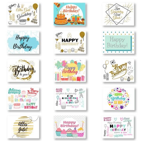 Domelo 15er Set Geburtstagskarten mit Umschlag Glückwunschkarten Postkarte als Grußkarten von Domelo