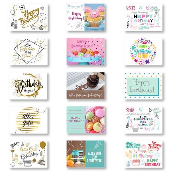 Domelo 15er Set Geburtstagskarten mit Umschlag Glückwunschkarten Postkarte als Grußkarten von Domelo