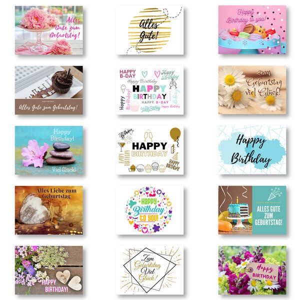 Domelo 15er Set Geburtstagskarten mit Umschlag Glückwunschkarten Postkarte als Grußkarten von Domelo