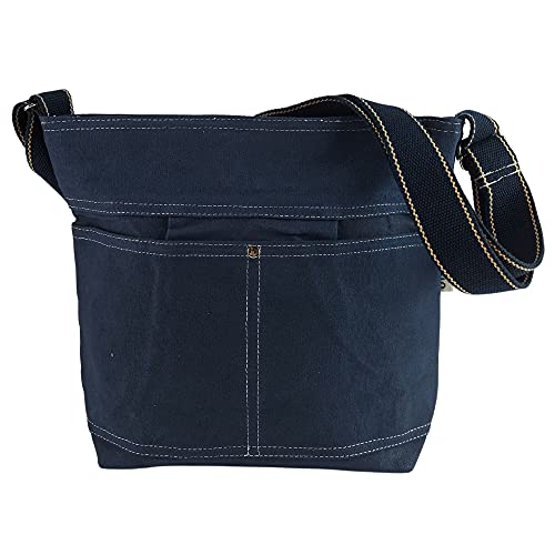 Domelo Damen Umhängetasche. Die nachhaltige Vegane Crossbody Hobo Tasche ist aus 100% Baumwolle/Canvas. Große Stofftasche als Geschenkidee für Frauen (Blau (Marineblau)) von Domelo