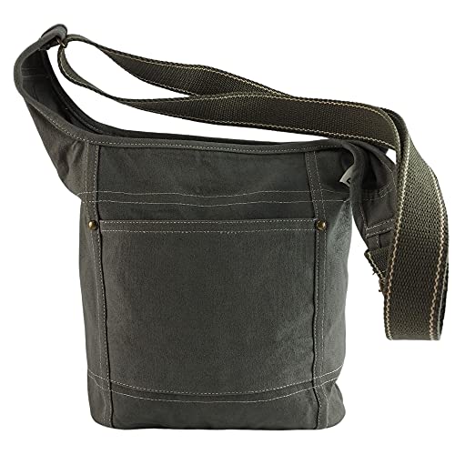 Domelo Damen Umhängetasche. Die nachhaltige Vegane Crossbody Hobo Tasche ist aus 100% Baumwolle/Canvas. Große Stofftasche als Geschenkidee für Frauen (Khaki grün) von Domelo