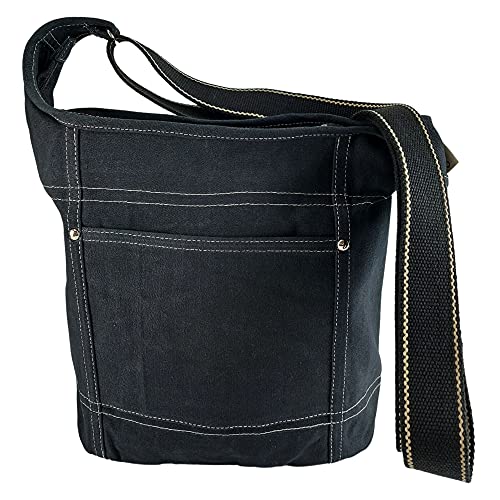 Domelo Damen Umhängetasche. Die nachhaltige Vegane Crossbody Hobo Tasche ist aus 100% Baumwolle/Canvas. Große Stofftasche als Geschenkidee für Frauen (schwarz) von Domelo