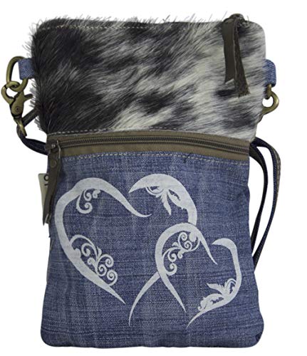 Domelo Trachtentasche. kleine Nachhaltige Umhängetasche aus Recycelte Jeans. Crossbody Bag mit Herz Trachten Motiv.Damen Tassche für Oktoberfest von DOMELO