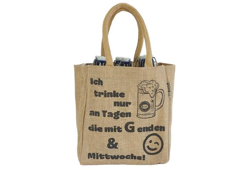 Domelo Flaschenkorb Jute Flaschentasche Vegan Bierträger Geschenke für Männer, Lustiger Aufdruck von Domelo