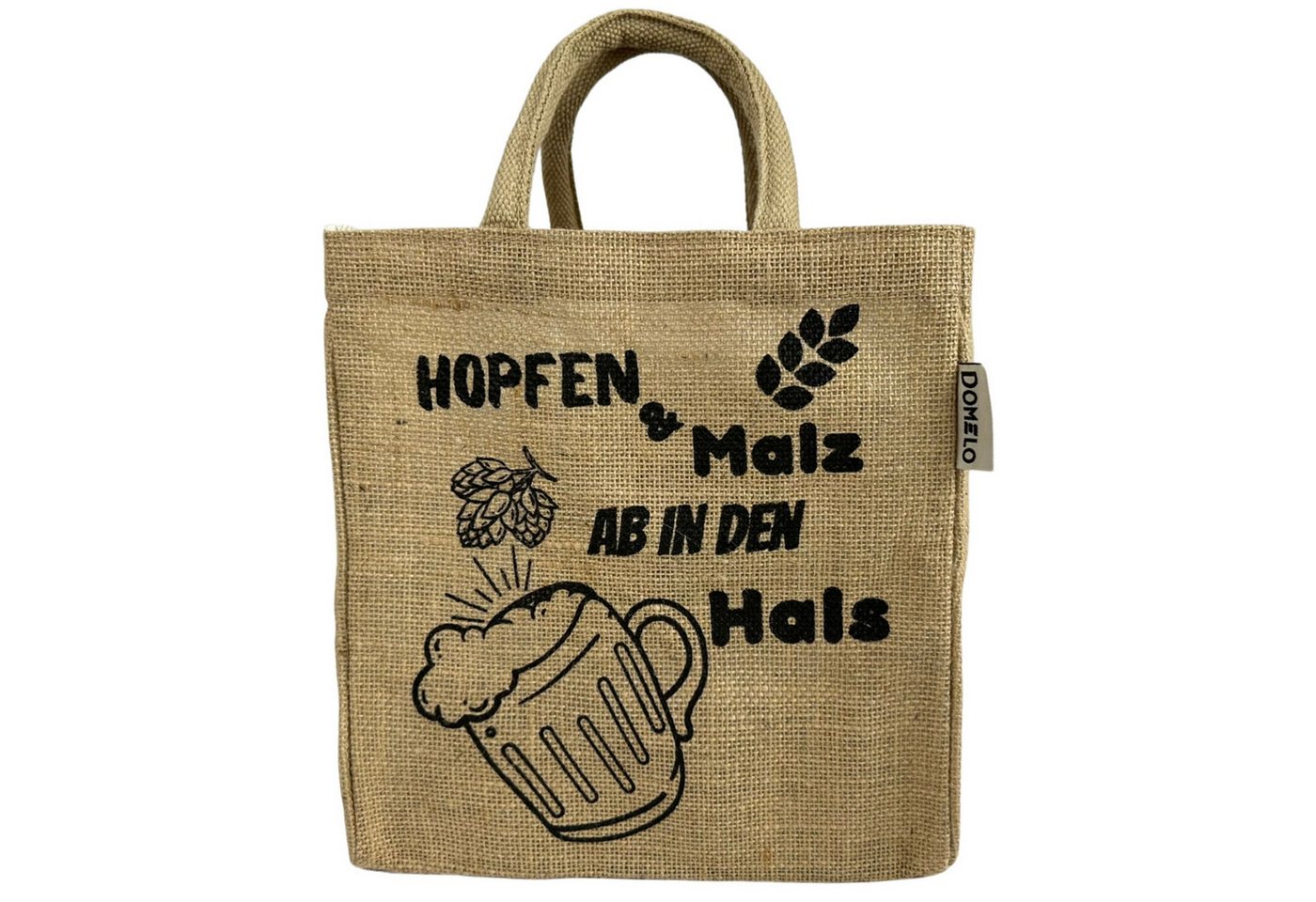 Domelo Flaschenkorb Jute Flaschentasche Vegan Bierträger Geschenke für Männer, Lustiger Aufdruck von Domelo
