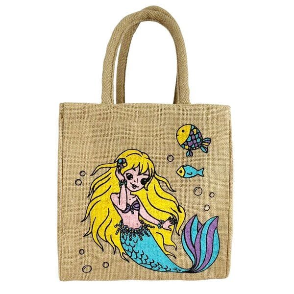 Domelo Kinder Handtasche Mädchen Jute Tasche klein Meerjungfrau Schultertasche von Domelo