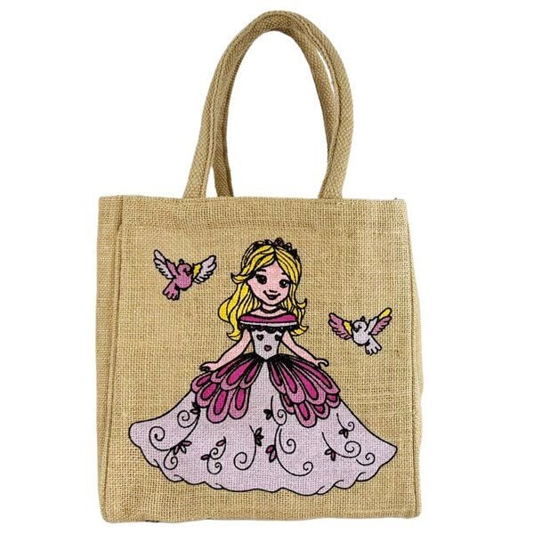Domelo Kinder Handtasche Mädchen Jute Tasche klein Schultertasche mit Prinzessin von Domelo