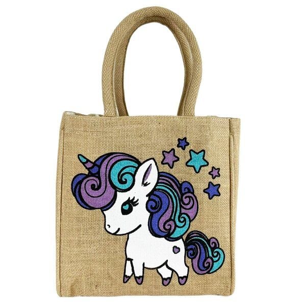 Domelo Kinder Handtasche Mädchen Jute Tasche kleine Schultertasche mit Einhorn von Domelo