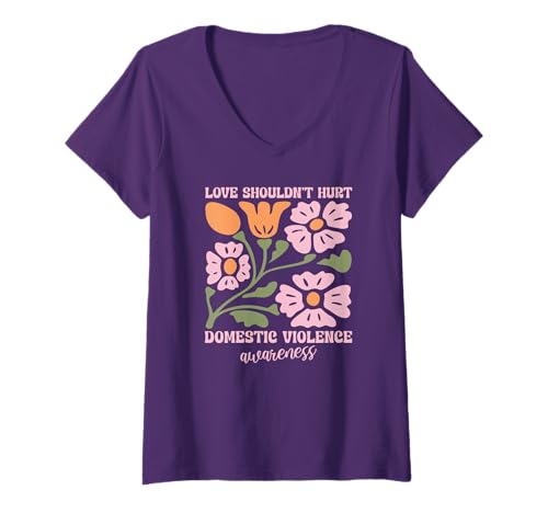 Damen Liebe sollte dem Bewusstsein für häusliche Gewalt Nicht schaden Boho Floral T-Shirt mit V-Ausschnitt Damen Liebe sollte dem Bewusstsein für häusliche Gewalt Nicht schaden Boho Floral T-Shirt mit V-Ausschnitt von Domestic Violence Awareness Boho Floral Designs