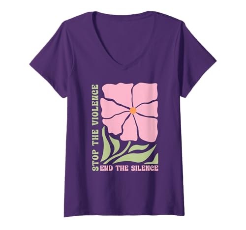 Damen Stoppen Sie die Gewalt, beenden Sie das Schweigen Boho Floral T-Shirt mit V-Ausschnitt Damen Stoppen Sie die Gewalt, beenden Sie das Schweigen Boho Floral T-Shirt mit V-Ausschnitt von Domestic Violence Awareness Boho Floral Designs